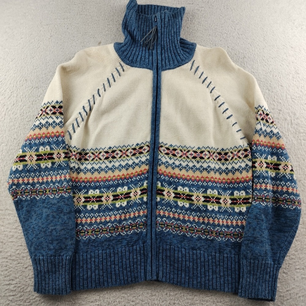 Tiara International Sweater Jacket Turtleneck Fair Isle Nordic Full Zip Sz XL